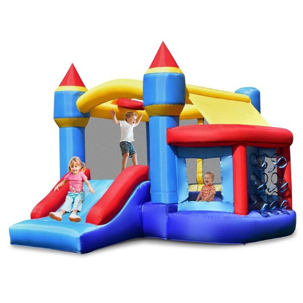Babyjoy Inflatable Bounce House Kids Trampoline Jumping Slide Castle Indoor & Outdoor Play Bouncer No Blower