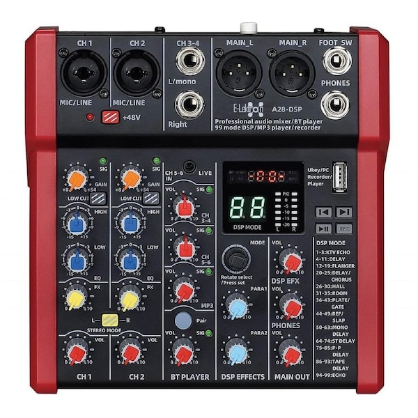 E-lektron A28 DSP FX Studio Audio Mixer 6-Channel with Bluetooth USB Play Audio interface