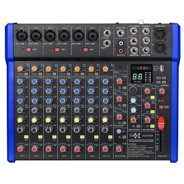 E-lektron B628 DSP effects Studio Audio Mixer 12-Channel with Bluetooth USB Play Audio interface