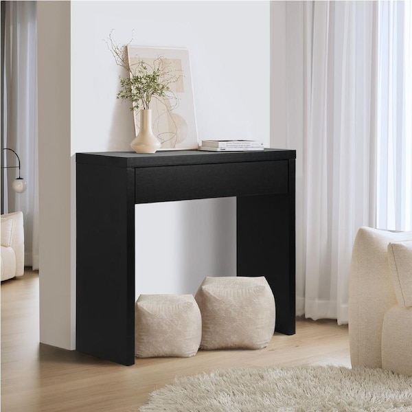 Oikiture Console Table Wood Sofa Table Hall Side Entry with Drawer Black
