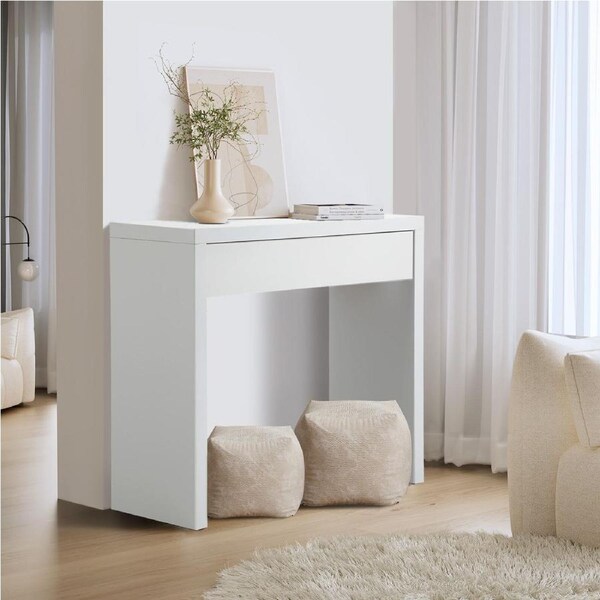 Oikiture Console Table Wood Sofa Table Hall Side Entry with Drawer White