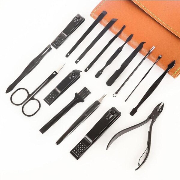 16PCS Stainless Steel Manicure Pedicure Set Nail Clippers Grooming Kit with Case