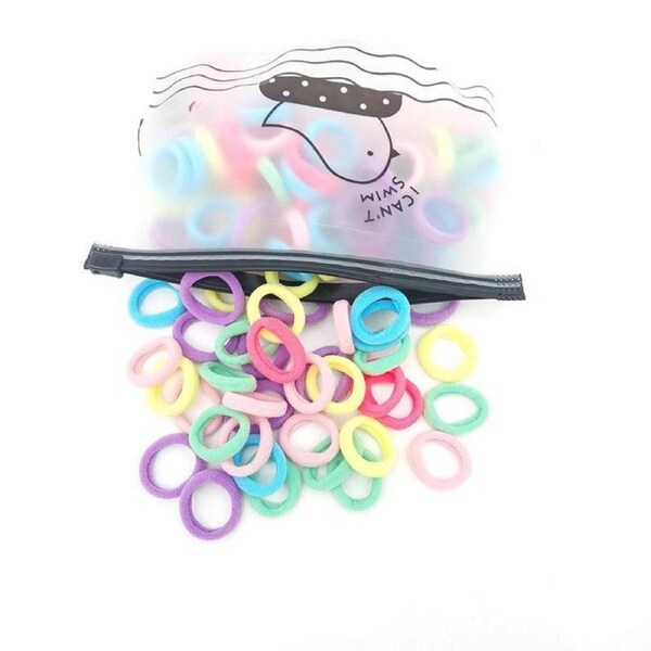 100X Snagless Hair Ties Elastic Bands for Ponytails in Various Colours