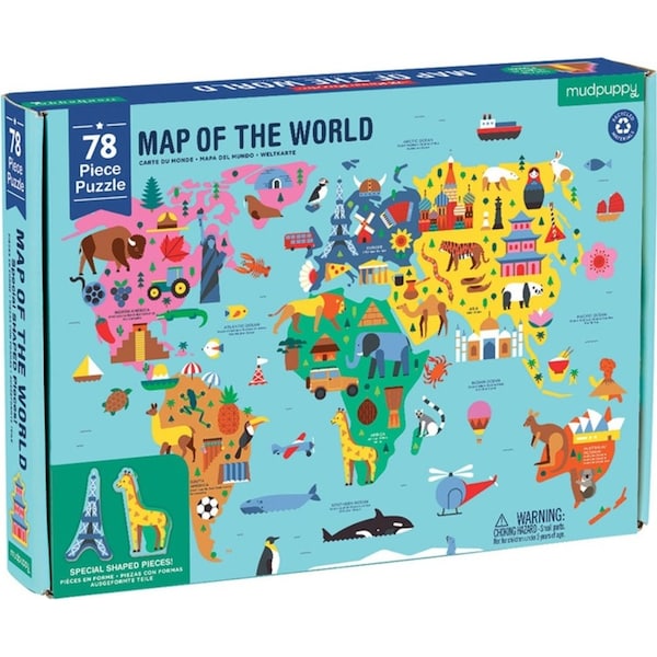 78pc Mudpuppy Geography Kids Jigsaw Puzzle Toy 59x42cm Map Of World 5-9y