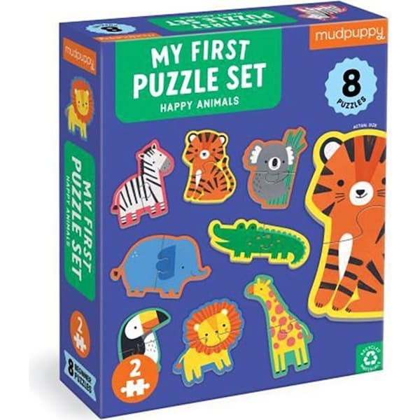 Mudpuppy My First Kids 8 Jigsaw Puzzle Toy Set 10x15cm Happy Animals 0+