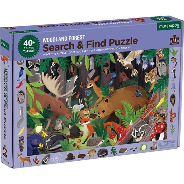 64pc Mudpuppy Search & Find Kids Jigsaw Puzzle 58x38cm Woodland Forest 4+