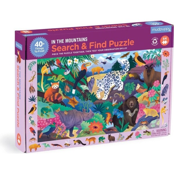 64pc Mudpuppy Search & Find Kids Jigsaw Puzzle 58x38cm In the Mountains 4+