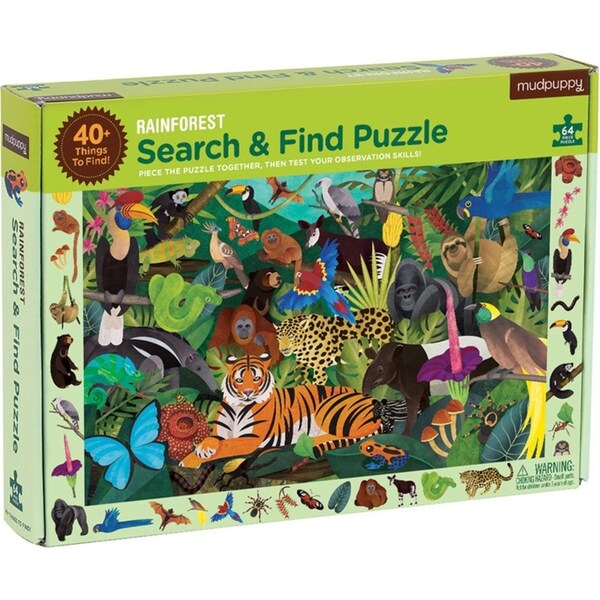 64pc Mudpuppy Search & Find Kids Jigsaw Puzzle Toy 58x38cm Rainforest 4+