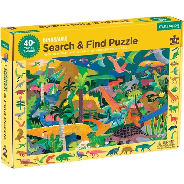 64pc Mudpuppy Search & Find Kids Jigsaw Puzzle Toy 58x38cm Dinosaurs 4y+