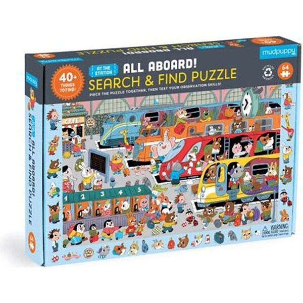 64pc Mudpuppy Search & Find Kids Jigsaw Puzzle Toy 59x39cm All Aboard 4+