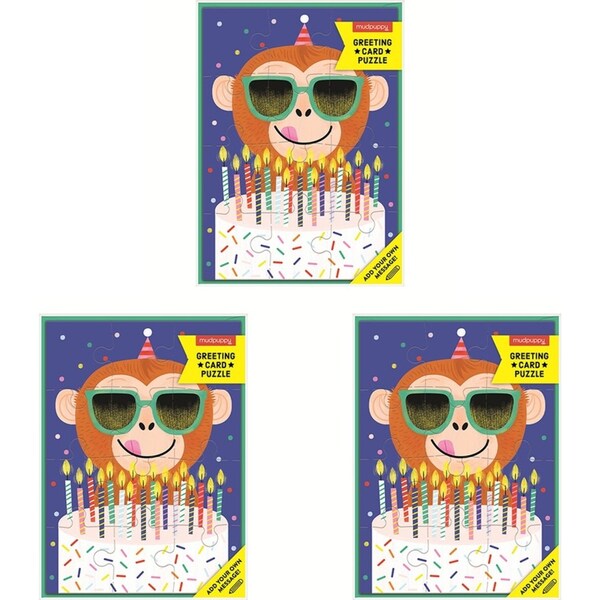 3x Mudpuppy Greeting Card Jigsaw Puzzle Birthday Postcard 13x18cm Monkey 3+