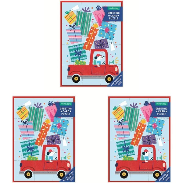 3x Mudpuppy Greeting Card Jigsaw Puzzle Postcard 13x18cm Birthday Truck 3y+