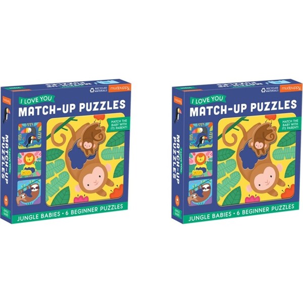 2x Mudpuppy I Love U Match Up Kids 6 Jigsaw Puzzle 17x17cm Jungle Baby 1-3y