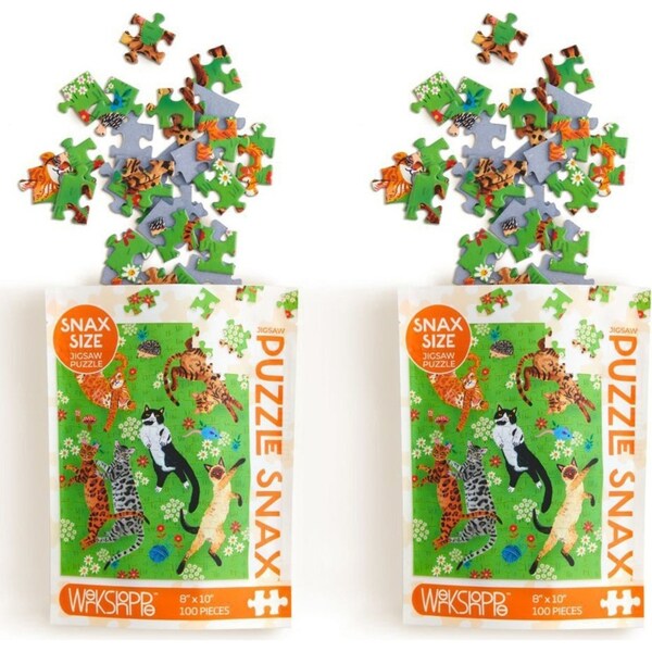 2x 100pc WerkShoppe Snax Jigsaw Puzzle 8x10in Cat Nap Kids Educational Game 7y+