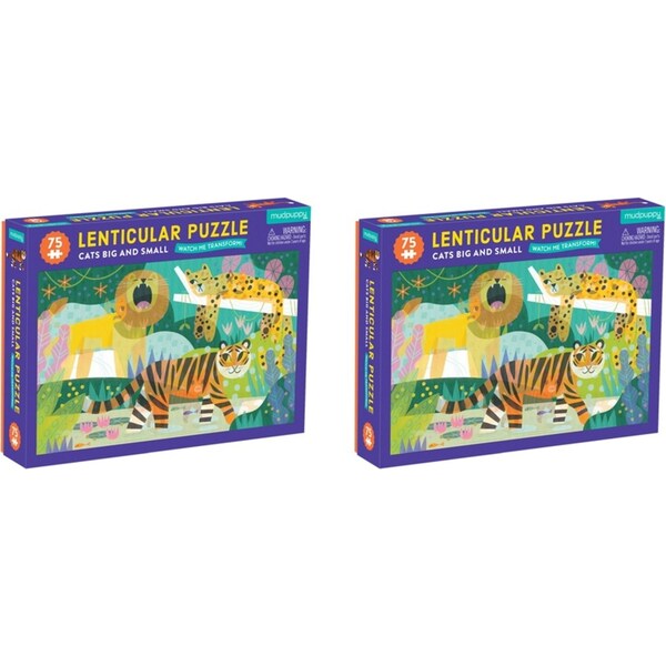2x 75pc Mudpuppy Lenticular Kids/Children Jigsaw Puzzle Toy 45x26cm Cats 5+