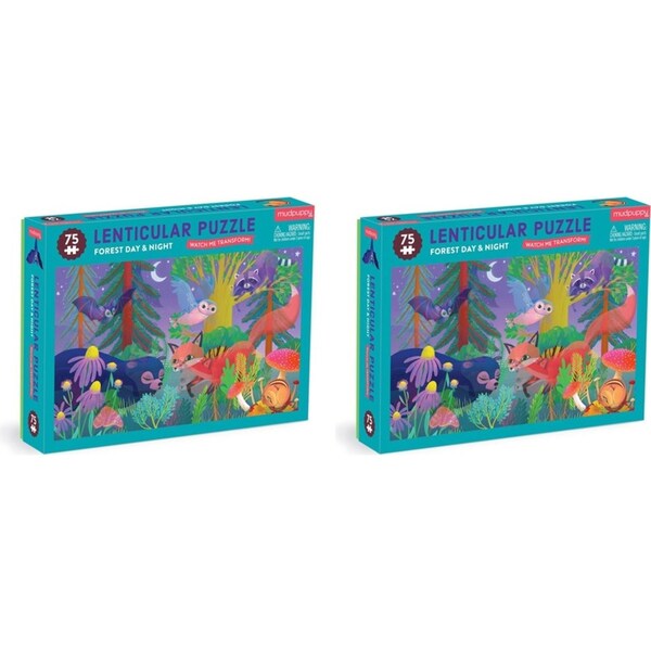 2x 75pc Mudpuppy Lenticular Kids Jigsaw Puzzle 45x26cm Forest Day & Night 5+