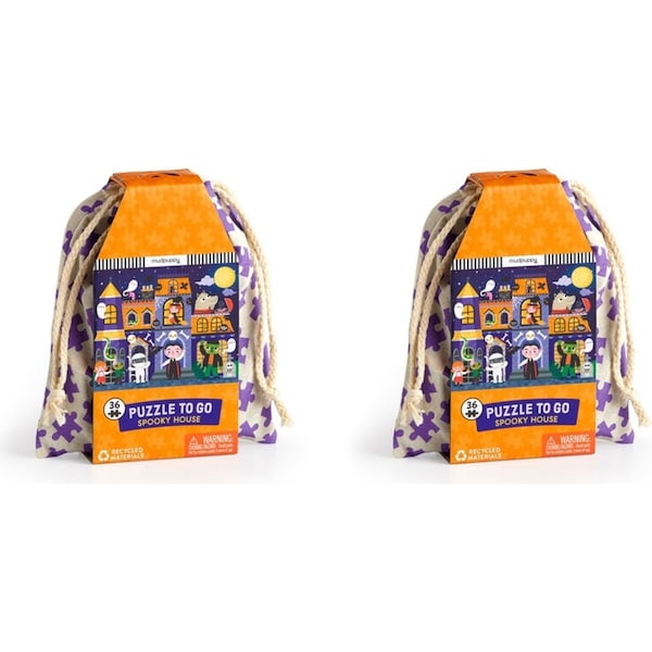 2x 36pc Mudpuppy Kids Jigsaw Puzzle To Go w/ Pouch 30.5x23cm Spooky House 3+