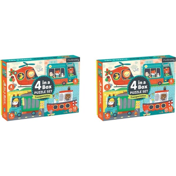 2x Mudpuppy Kids/Children 4 In A Box Jigsaw Puzzle Game Toy Set Transport 3+