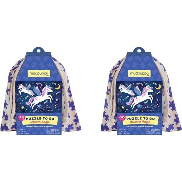 2x 36pc Mudpuppy Kids Jigsaw Puzzle To Go w/ Pouch 30.5x23cm Unicorn Magic 3+