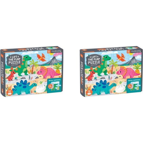 2x 12pc Mudpuppy Lift The Flap Kids Jigsaw Puzzle Toy 45.75x35cm Dinosaur 2+