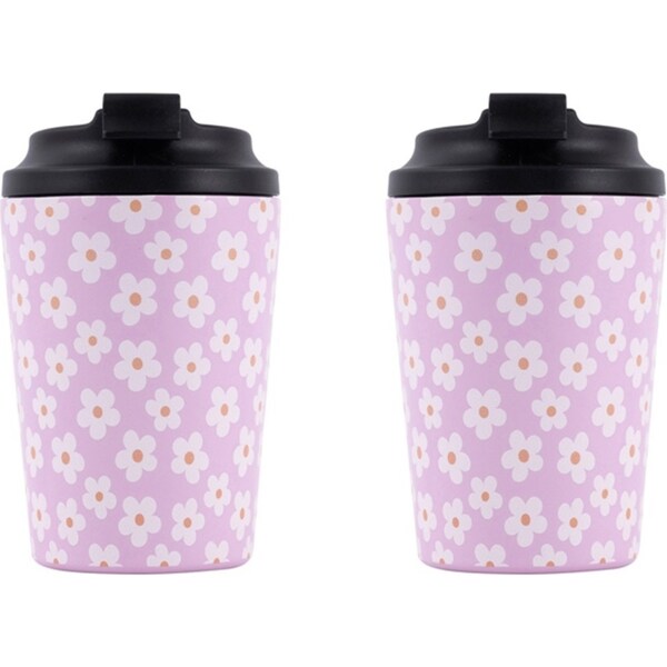 2x Splosh Sip By Splosh Daisy Stainless Steel Insulated Travel Coffee Cup 380ml
