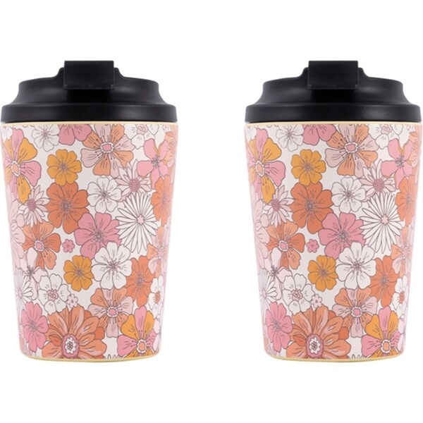 2x Splosh Sip By Splosh Floral Stainless Steel Insulated Travel Coffee Cup 380ml