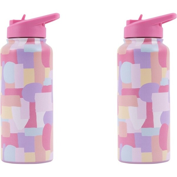 2x Splosh Sip By Splosh Abstract S/S Insulated Water Bottle w/ Straw Lid 950ml