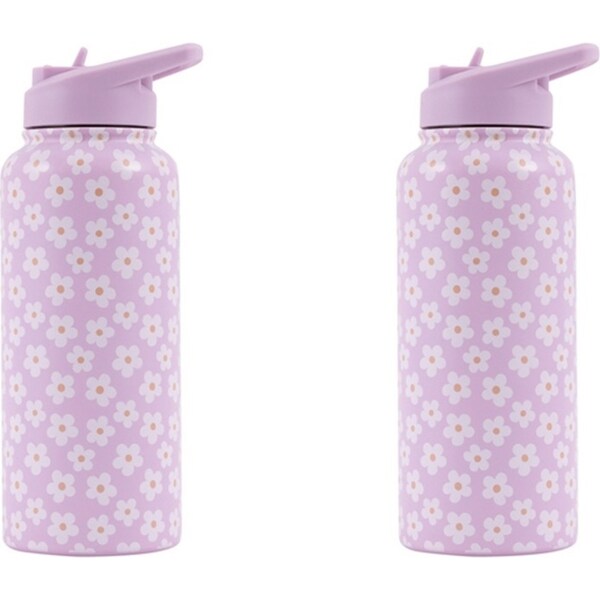 2x Splosh Sip By Splosh Daisy S/S Insulated Water Bottle w/ Flip Straw Lid 950ml