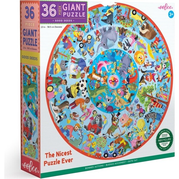 36pc eeBoo Kids Round Jigsaw Puzzle 58.5cm Good Deeds Educational Game 3+