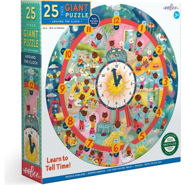 25pc eeBoo Kids/Toddler Round Jigsaw Puzzle 58.4cm Clock Educational Game 3+
