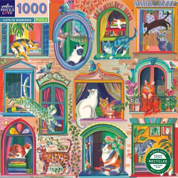 1000pc eeBoo Jigsaw Puzzle 58.4cm Educational Play Game Cats in Window 14+