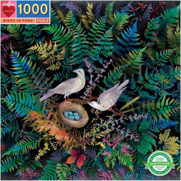 1000pc eeBoo Jigsaw Puzzle Tabletop Family Game 58.4cm Birds In Fern 14+