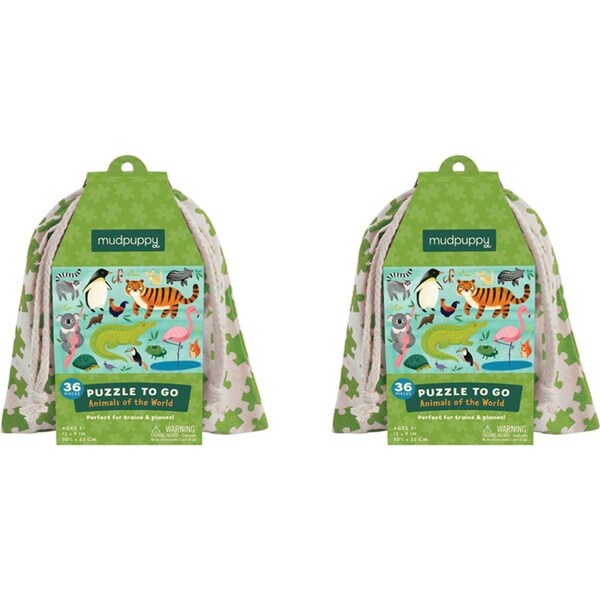 2x 36pc Mudpuppy To Go Jigsaw Puzzle 31x23cm Animals of the World Kids Game 3y+