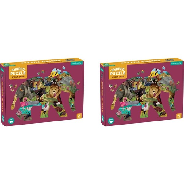 2x 300pc Mudpuppy Shaped Jigsaw Puzzle 58x39cm African Safari Kids Game 7y+