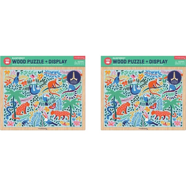 2x 100pc Mudpuppy Jigsaw Wood Puzzle & Display 30x23cm Rainforest Kids Game 3y+