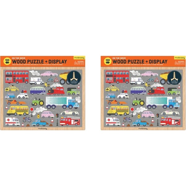 2x 100pc Mudpuppy Wooden Puzzle & Display 30x23cm On the Move Kids Play Game 3y+
