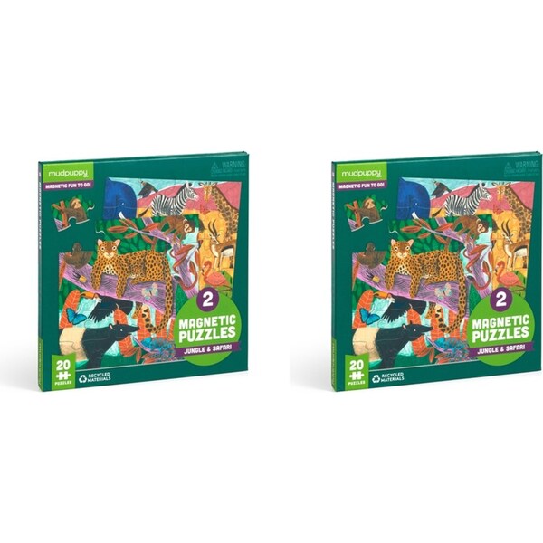 2x 20pc Mudpuppy Magnetic Jigsaw Puzzle 17x17cm Jungle Safari Kids Game 3y+