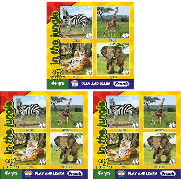 3x Frank Educational Play & Learn Puzzles In the Jungle 17.5cm Jigsaw Game 4+