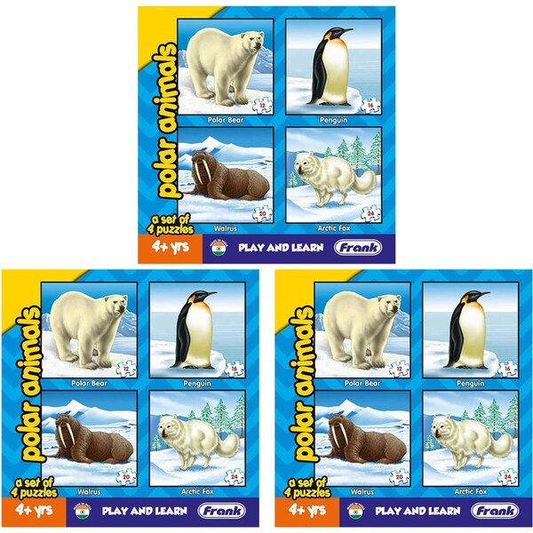 3x Frank Educational Play & Learn Puzzles Polar Animals 17.5cm Jigsaw Game 4+