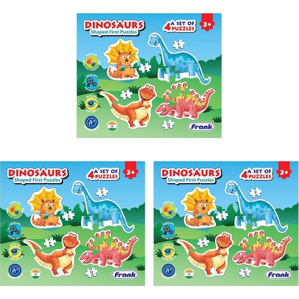3x Frank Jigsaw Puzzle Dinosaur Shaped Puzzle 21.5x18.5cm Educational Game 3+