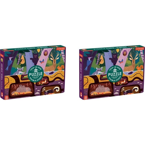 2x 100pc Mudpuppy Double-Sided Jigsaw Puzzle Forest 32x23cm Educational Game 6+