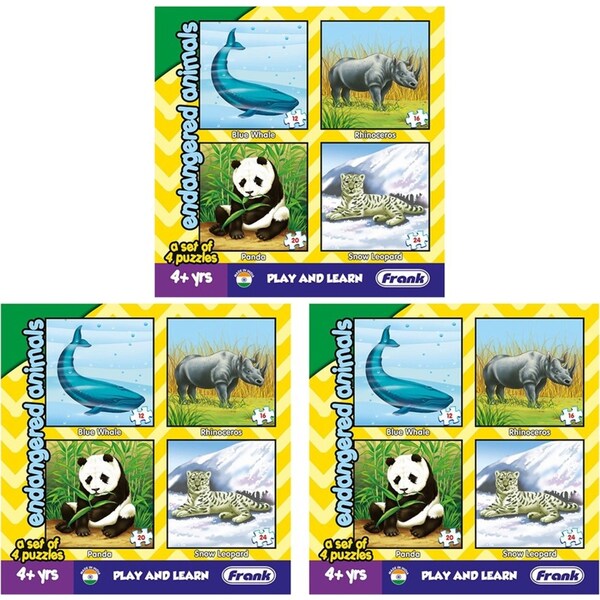 3x Frank Educational Play & Learn Jigsaw Puzzles Endangered Animals 17.5cm 4+