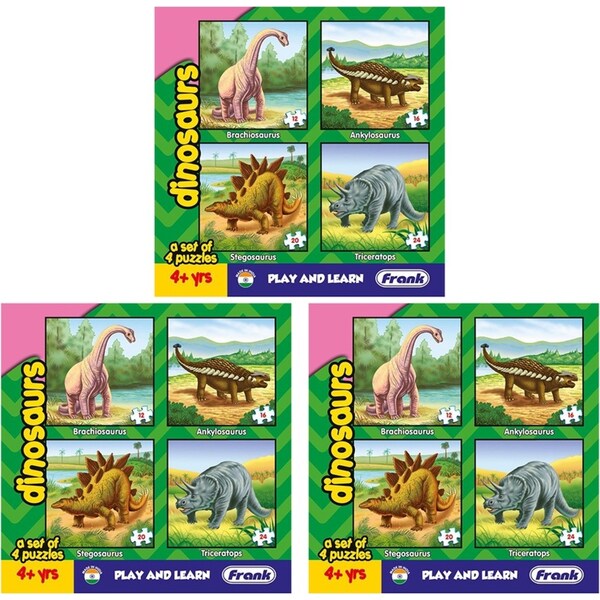 3x Frank Educational Play & Learn Dinosaurs Kids Jigsaw Puzzles Game 17.5cm 4+