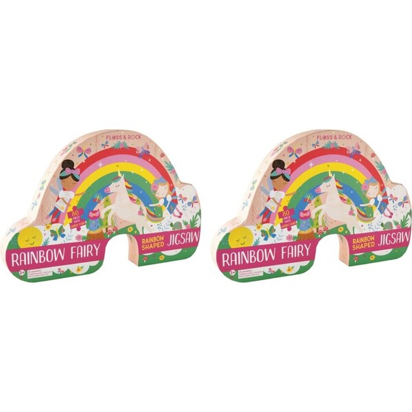 2x 80pc Floss & Rock Shaped Jigsaw Puzzle 60x40cm Rainbow Fairy Kids Game 3+