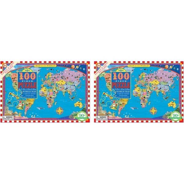 2x 100pc eeBoo Jigsaw Puzzle World Map 45x68cm Kids/Children Learning Game 5+