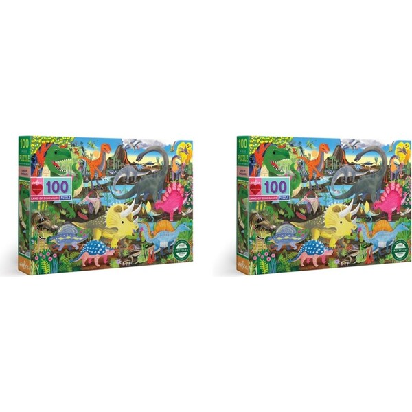 2x 100pc eeBoo Jigsaw Puzzle Land of Dinosaurs 45x68cm Educational Game 5y+