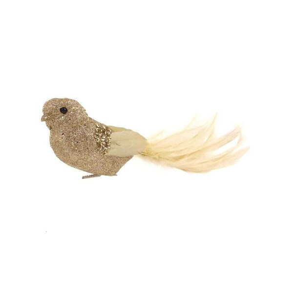 Champagne Bird Christmas Tree Clip with Feathered Tail