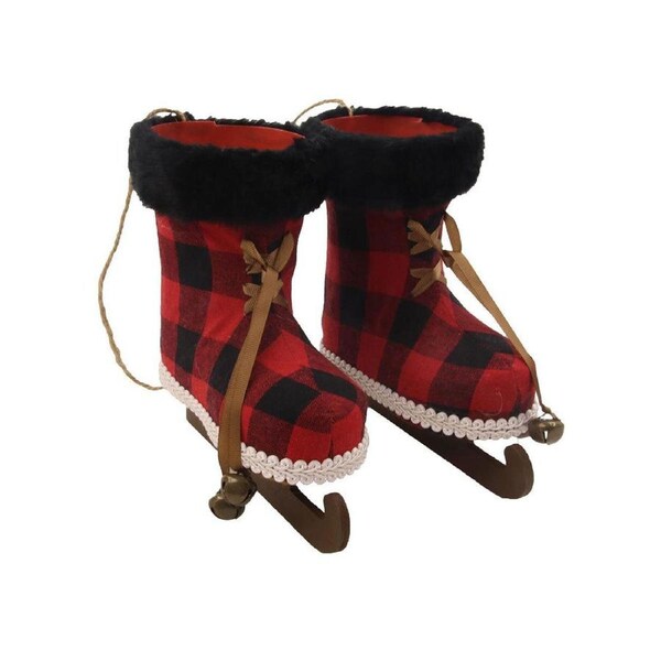 Red Tartan Ski Boots Hanging Christmas Tree Ornament 21cm