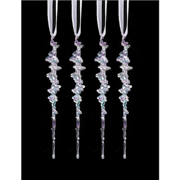 Christmas Tree Iridescent Glitter Icicles pack of 4 15cm