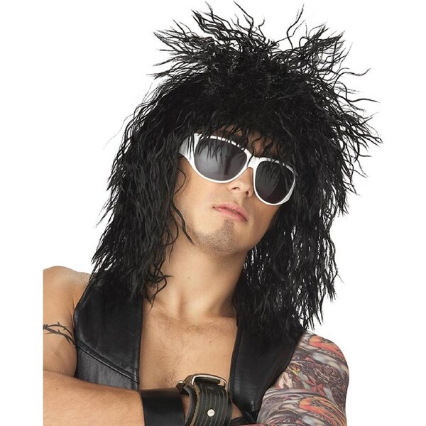 80s Rockin Dude Long Black Wig